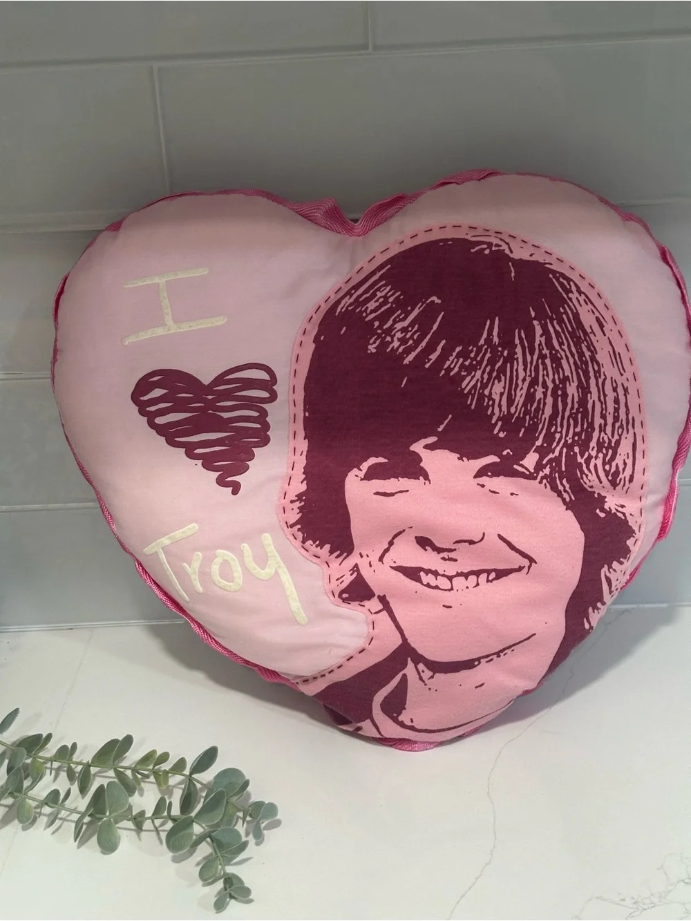 Pink Heart Pillow with Portrait and